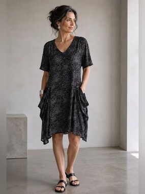 NICHE BY NILGUN DERMAN BLACK WHITE POLKA DOT HAMPTONS OLD MONEY STYLE DRESS SZ S